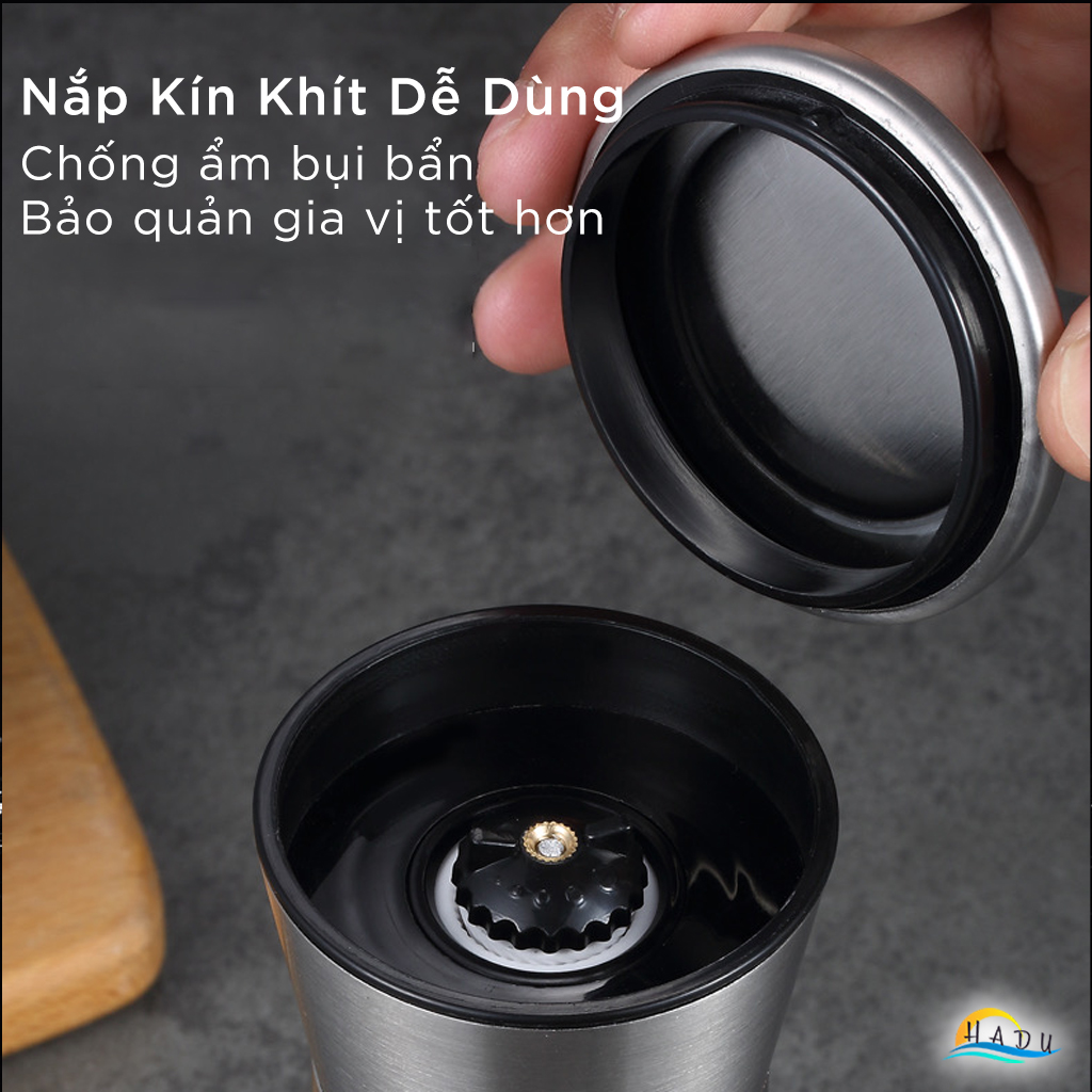 Cối Xay Tiêu Cầm Tay CCKO, Lõi Gốm, Điều Chỉnh Độ Mịn, Thân Thủy Tinh, Size Nhỏ 15.5cm