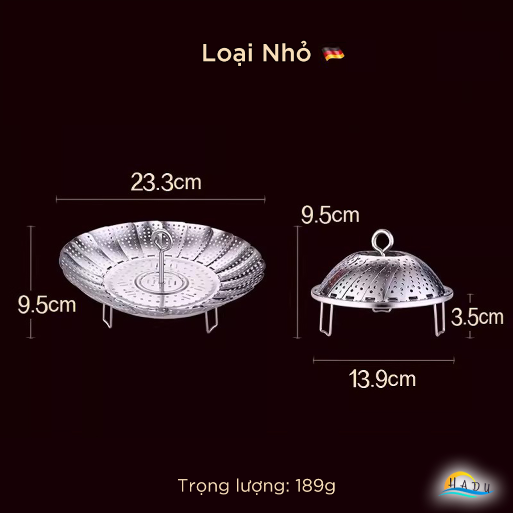 Xửng Hấp Gấp Gọn Inox 304 SSGP, Điều Chỉnh Theo Kích Cỡ Nồi, Đạt Chất Lượng LFGB Đức