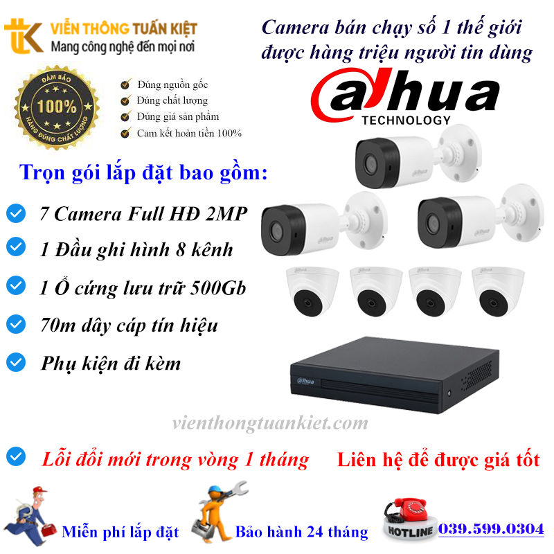 Trọn bộ 7 Camera DAHUA FULL HĐ 1080P