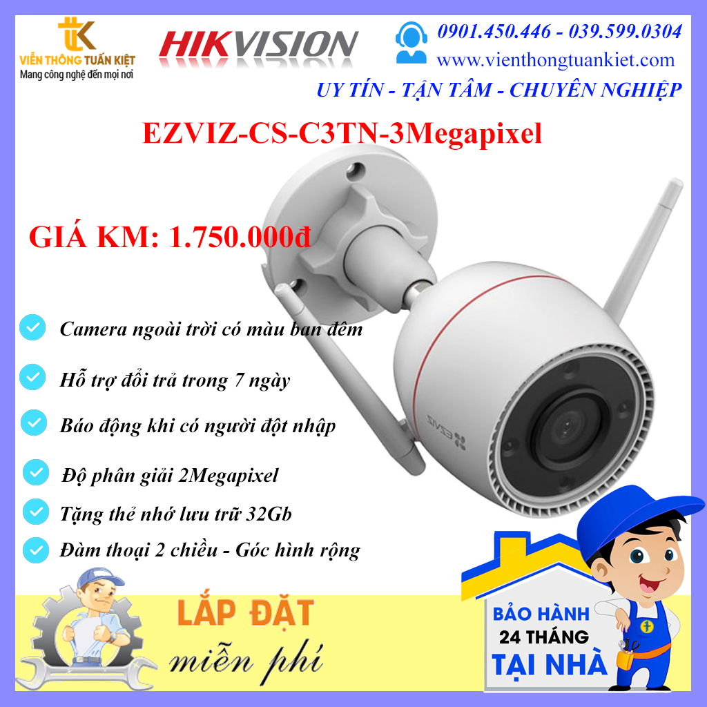 EZVIZ CS-C3TN-3M ĐỘ PHÂN GIẢI 3Megapixel-ĐÀM THOẠI 2 CHIỀU