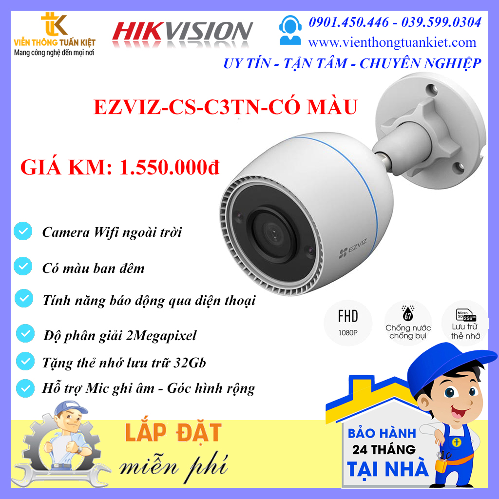 EZVIZ CS-C3TN FHĐ 1080P-HỖ TRỢ MIC GHI ÂM-CÓ MÀU BAN ĐÊM