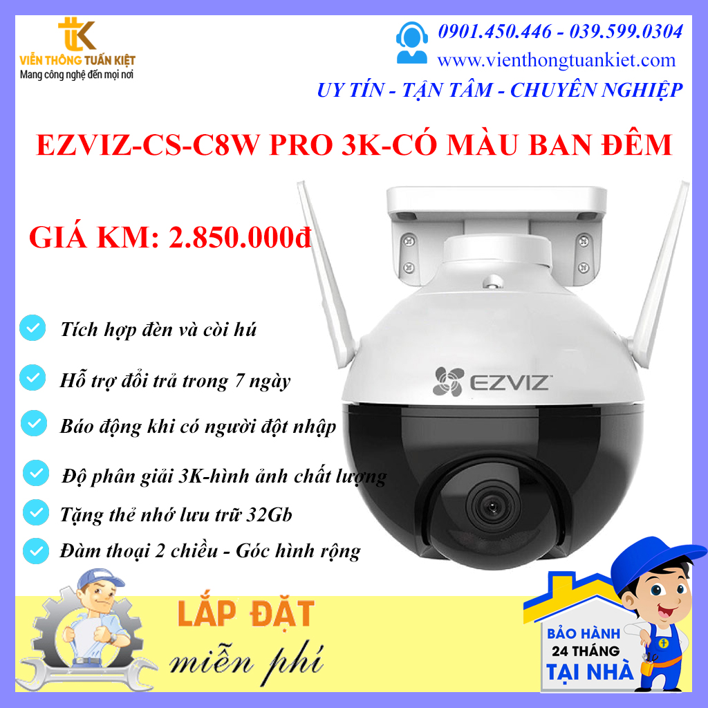 EZVIZ CS-C8W PRO 3K-ĐÀM THOẠI 2 CHIỀU-CÓ MÀU BAN ĐÊM