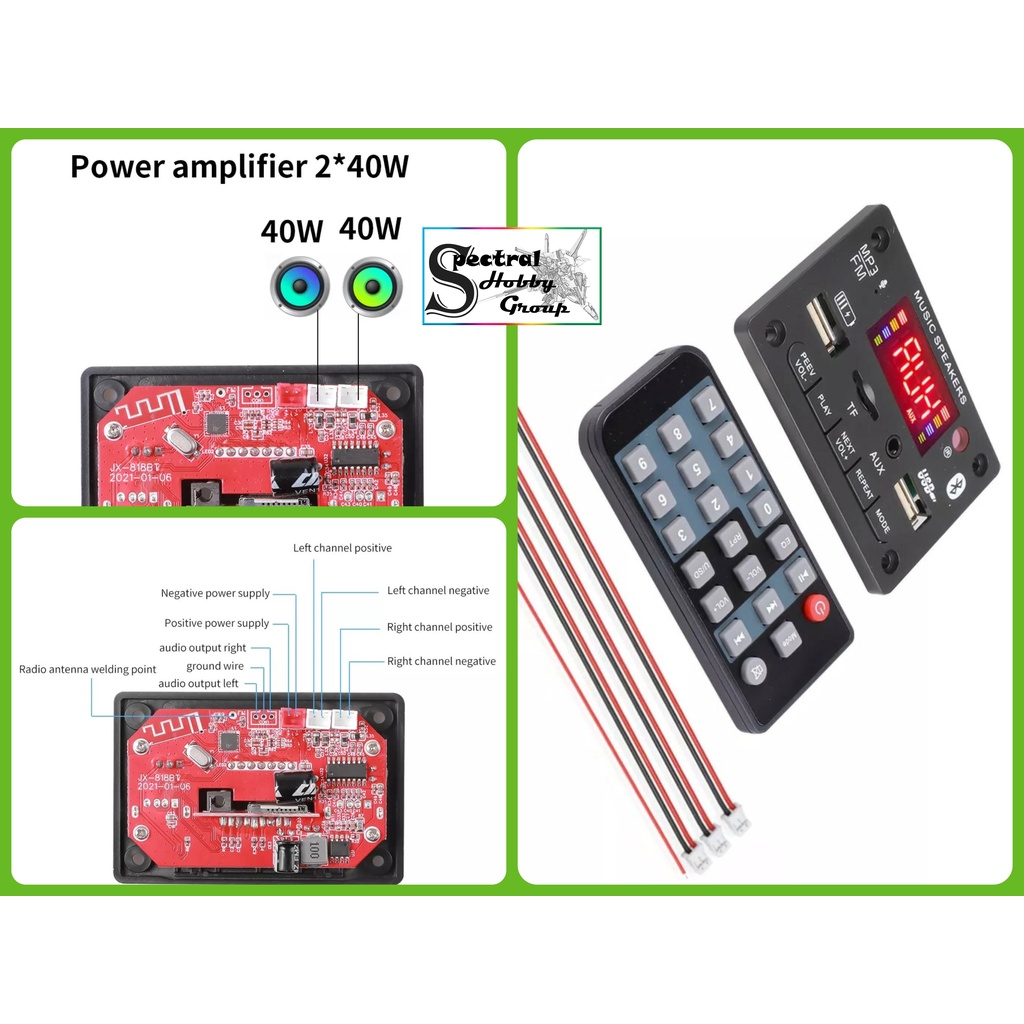 Jx811bt Module Mạch khuếch đại Giải Mã Âm Thanh Bluetooth 5.0 40W *2 Màn LCD 12V ...