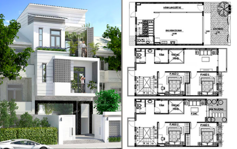Bản thiết kế nhà ở và bản phối cảnh 3D trước khi xây dựng