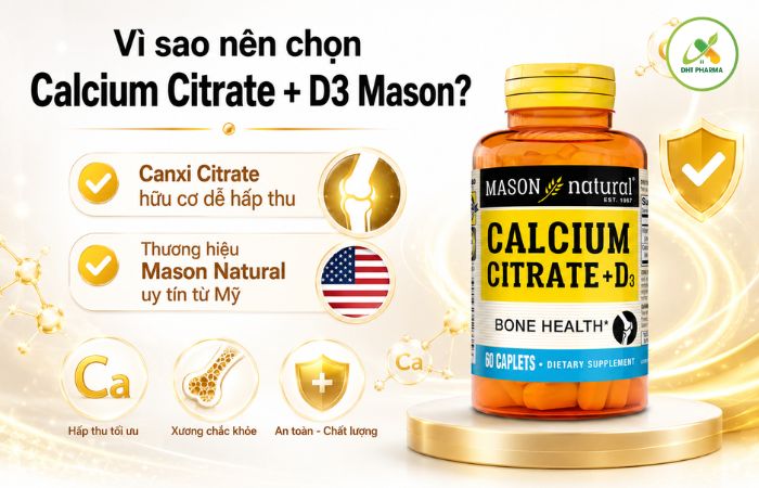 Calcium Citrate + D3 H/60 viên Mason