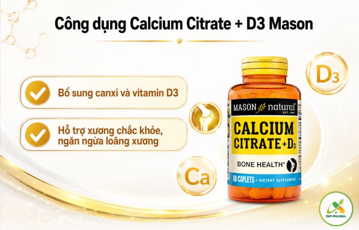 Calcium Citrate + D3 H/60 viên Mason