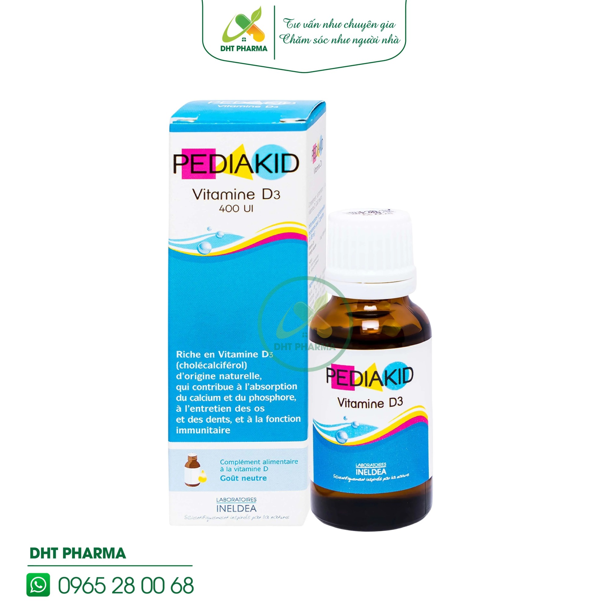 PEDIAKID Vitamin D3 hỗ trợ tăng hấp thu canxi, hỗ trợ duy trì phát triển xương và răng ở trẻ nhỏ (Hộp 20ml)