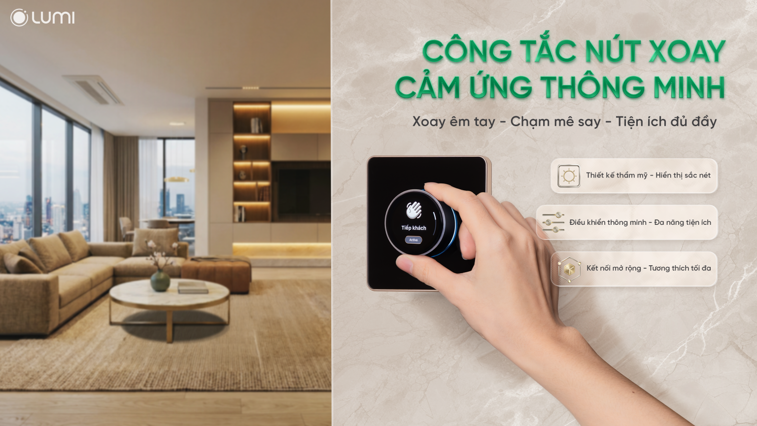 Công tắc nút xoay cảm ứng thông minh Lumi – Điều khiển nhanh với đa chế độ, nâng tầm trải nghiệm sống tiện nghi