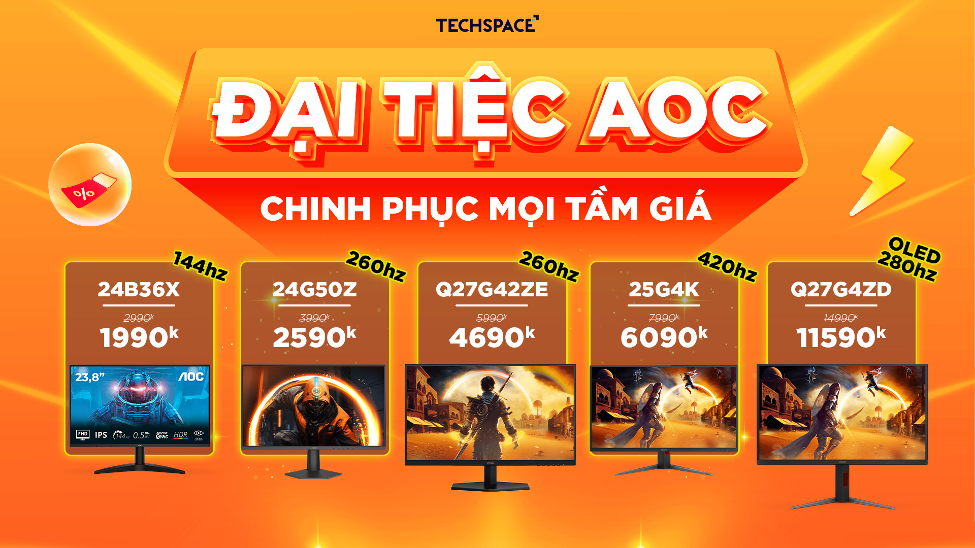 ĐẠI TIỆC MÀN HÌNH AOC: CHINH PHỤC MỌI TẦM GIÁ – SĂN DEAL CỰC KHỦNG TẠI TECHSPACE