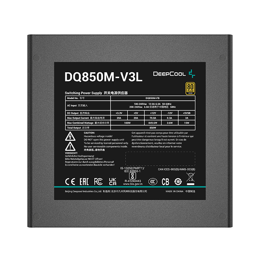 Nguồn máy tính Deepcool DQ850M-V3L - 80 Plus Gold - Full Modular (850W)