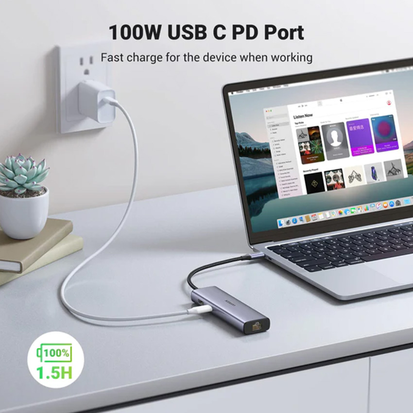 Bộ chuyển đổi USB Type-C sang HDMI+SD+TF+2 cổng USB 3.0+RJ45 Ugreen(90568)