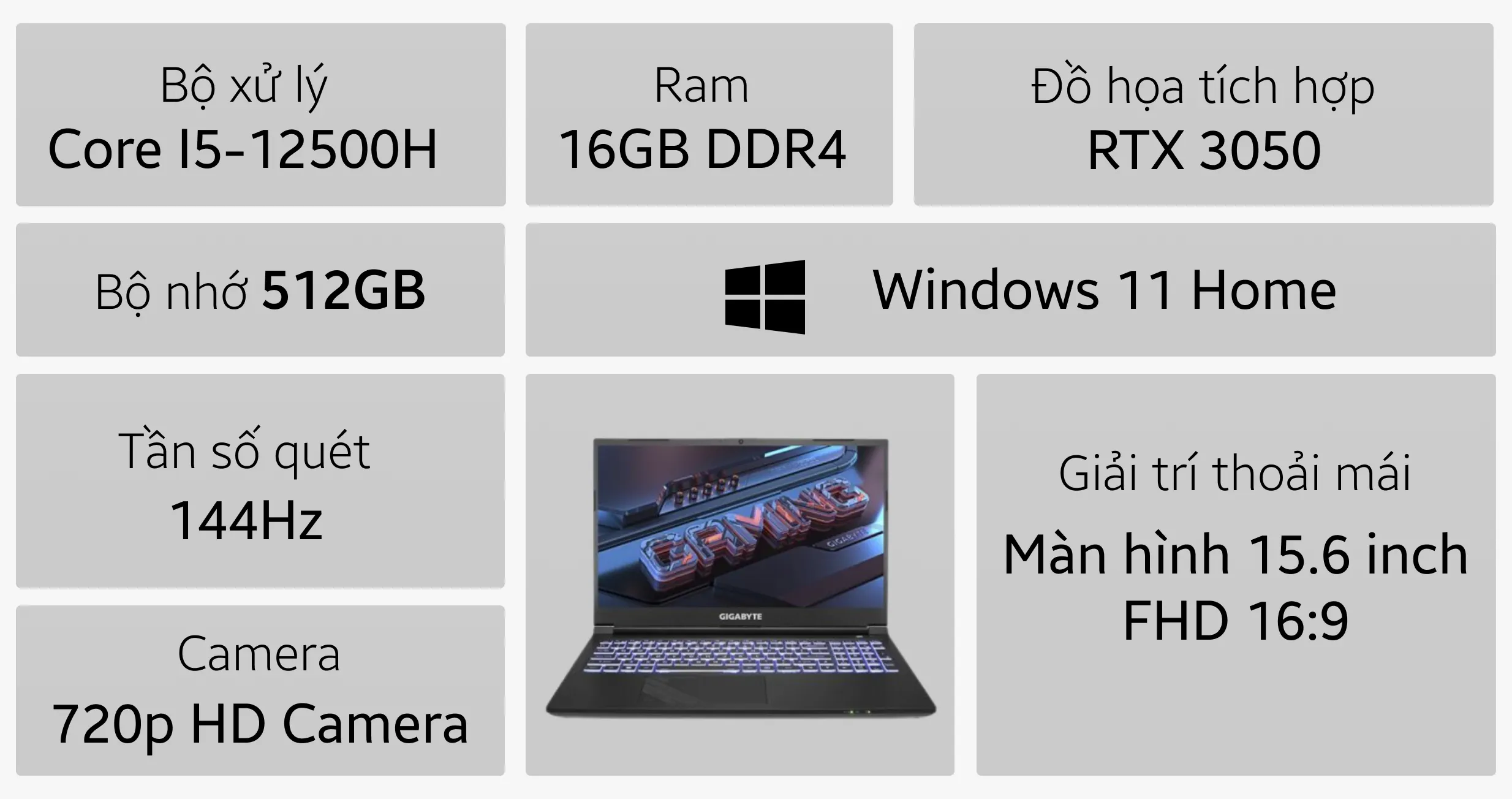 Laptop Gigabyte Gaming G5 i5 12500H (GE-51VN213SH) 16GB/512GB/15.6"FHD/RTX3050 4GB/Win11