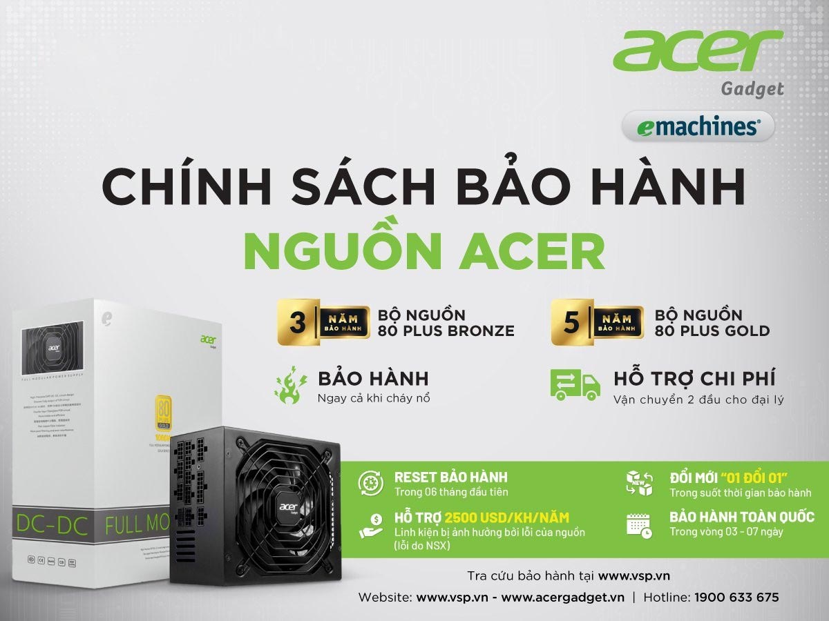 Nguồn ACER AC1000 PCIe 5.0 1000W Full Modular (80 Plus Gold)