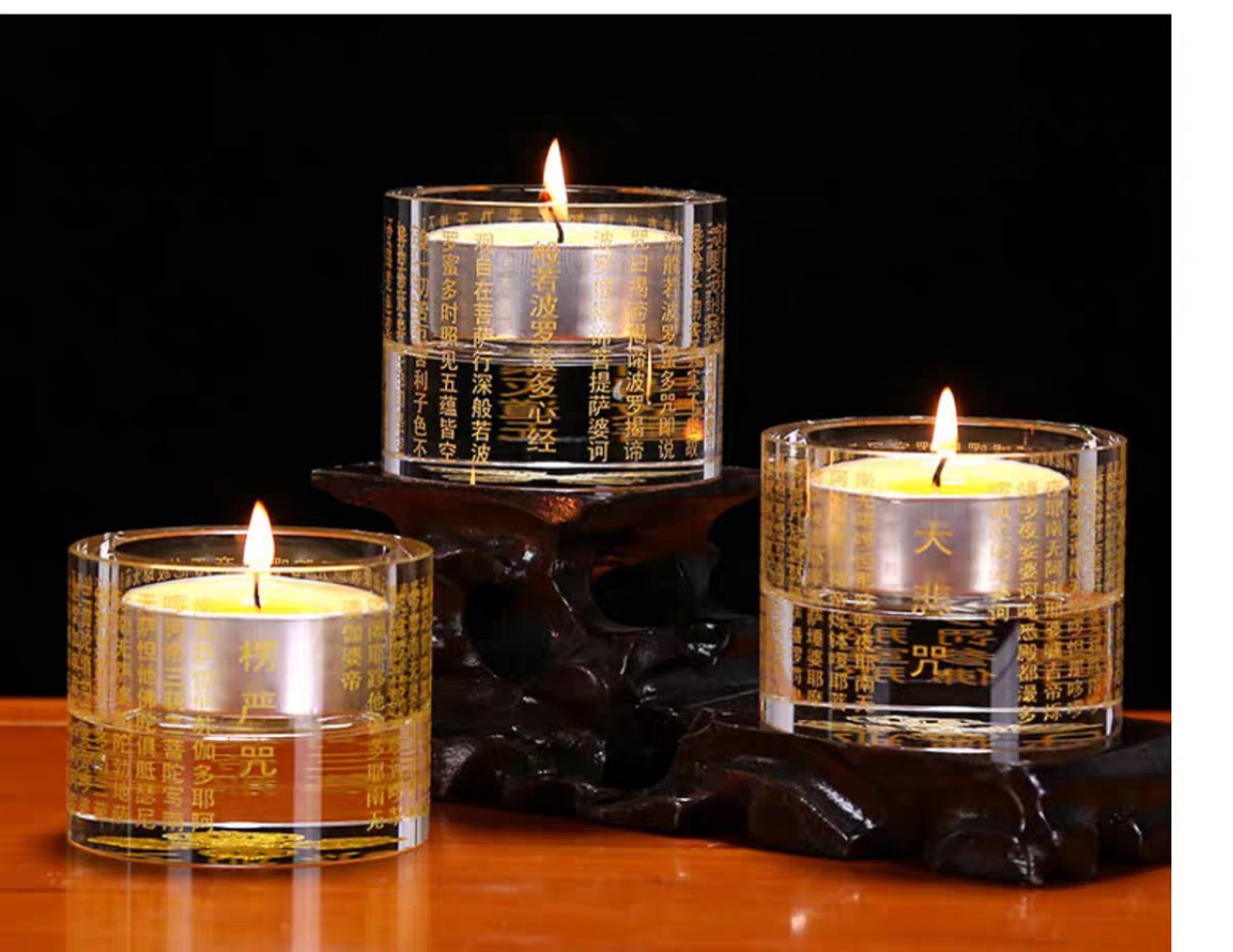 Chân đèn bơ Pha Lê khắc Chú Đại Bi