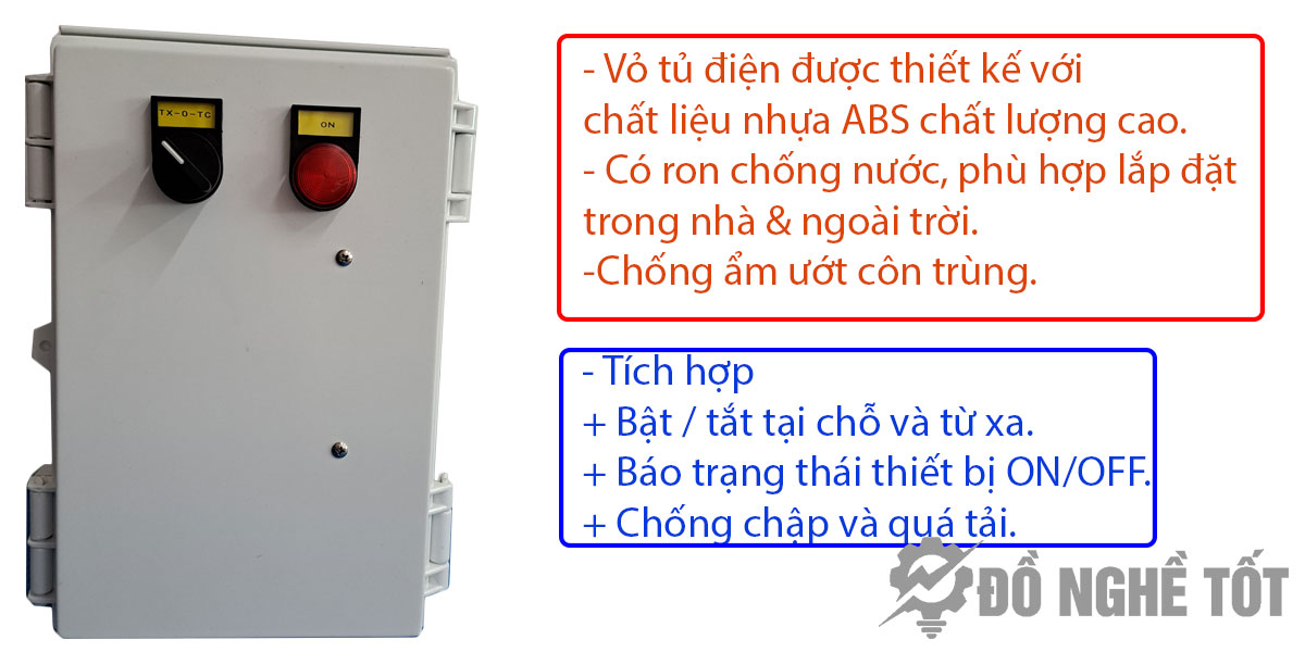 Điều khiển từ xa DNT-DKTX-RF 380VAC được sử dụng vỏ tủ điện bằng nhựa chất lượng cao, với khả năng cách điện tốt, an toàn cho người sử dụng.