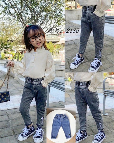 Quần Jean Bé Gái Thêu Mickey