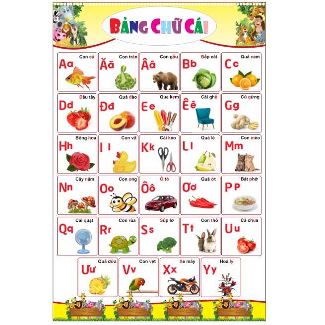 Bộ tranh bảng chữ cái treo tường chủ đề cho bé học song ngữ