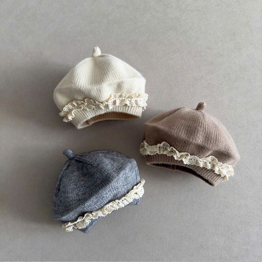 Mũ nón Beret len viền ren cho bé