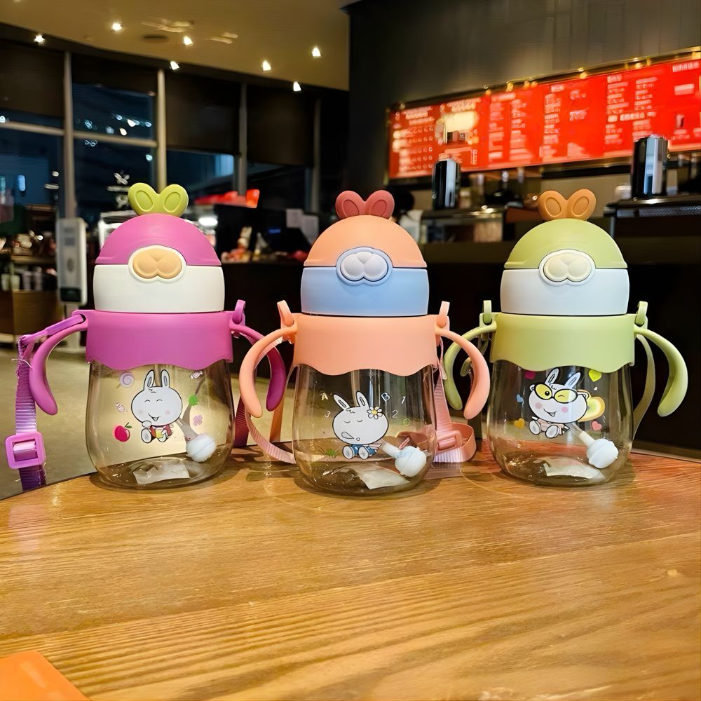 Bình nước Thỏ Rabbit nút mũi gấu kèm dây đeo 450ml