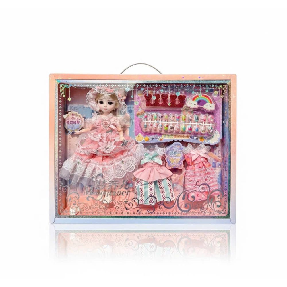 Hộp đồ chơi búp bê phụ kiện váy và móng tay cho bé