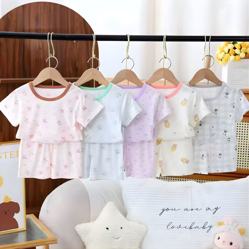 Bộ cộc Tencel kháng khuẩn tag gấu trắng cho bé