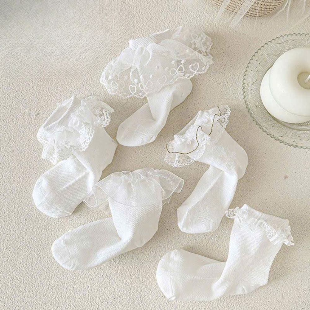 Tất vớ cổ ren bèo trắng BAMI XIONG cho bé gái