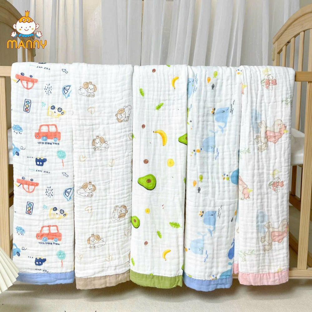 Khăn tắm xô muslin Manny bo viền họa tiết