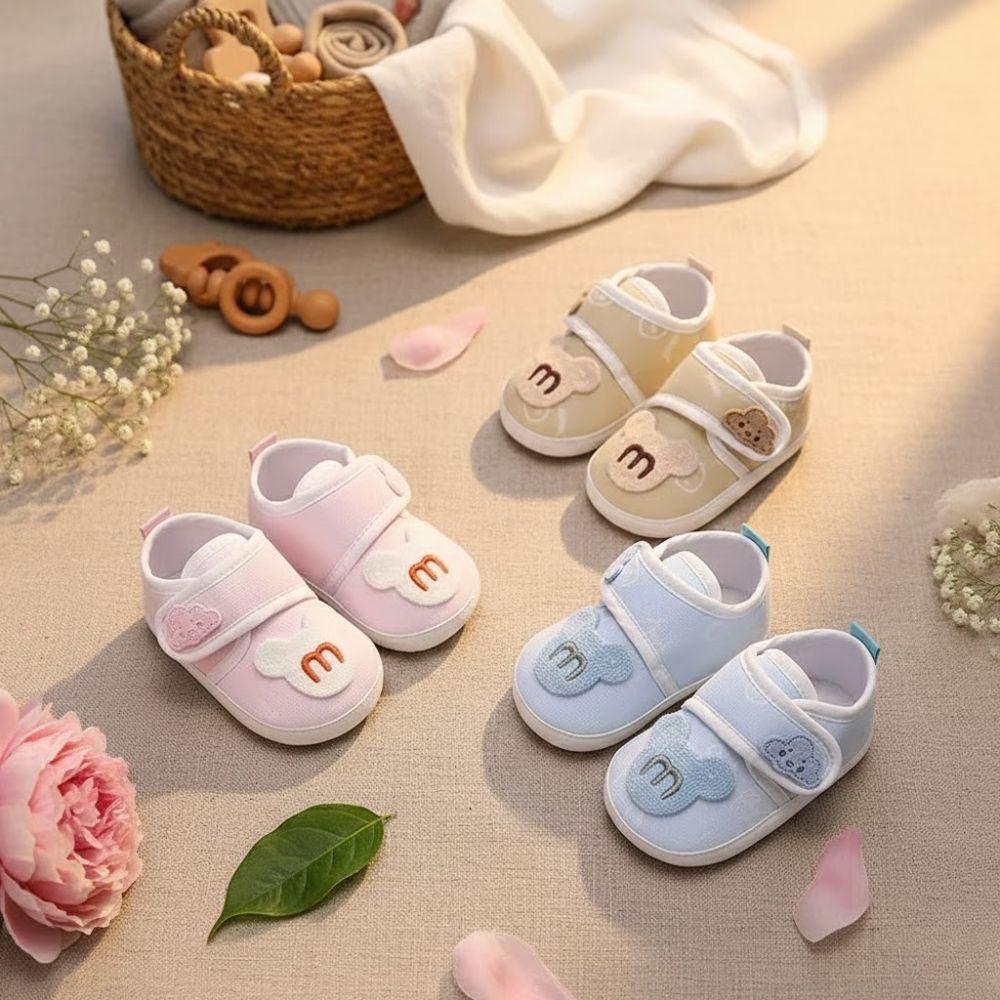 Giày vải tập đi Gấu chữ M chống trượt cho bé