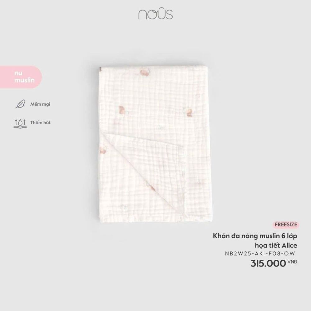 Khăn đa năng muslin 6 lớp Nous họa tiết
