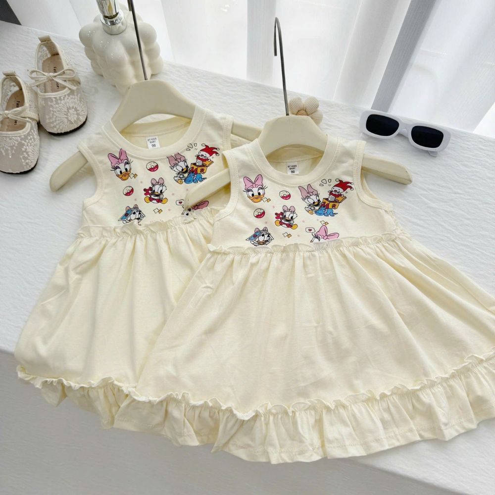 Đầm váy sát nách dáng suông vịt Donal cho bé
