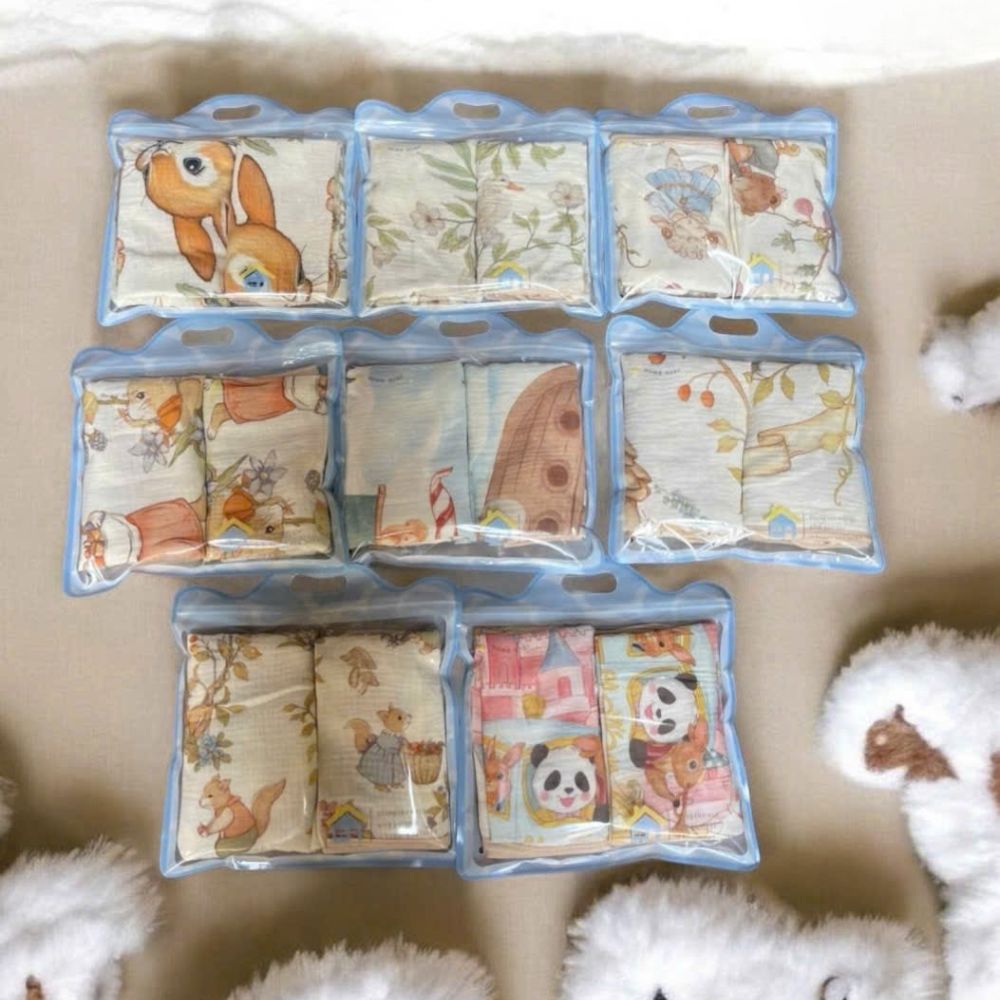 Set túi 2 khăn tắm xô viền họa tiết cổ tích cho bé