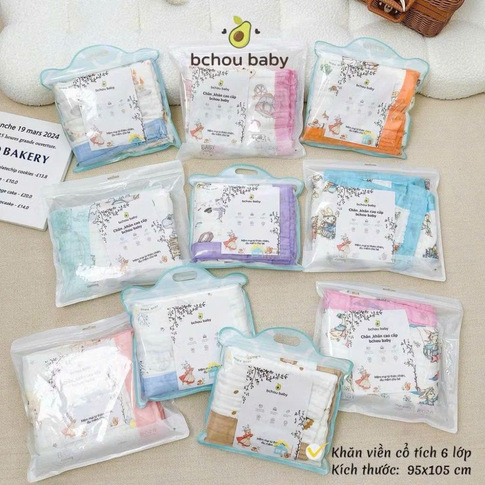Khăn tắm xô 6 lớp bo viền Bchou họa tiết cổ tích
