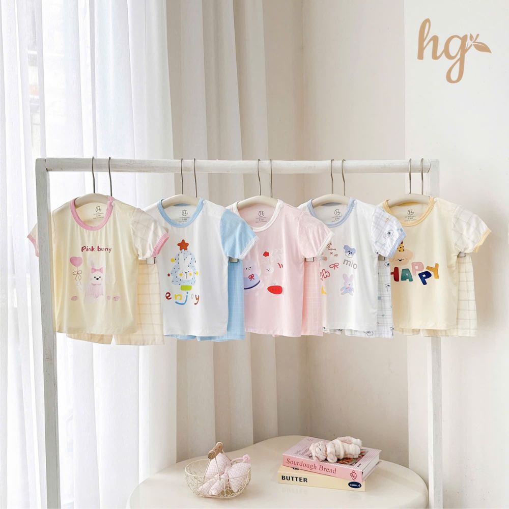 Bộ cộc cài vai HG Kids họa tiết phối quần kẽ
