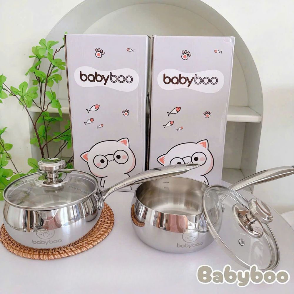 Nồi quánh inox nguyên khối kèm nắp Babyboo cho bé
