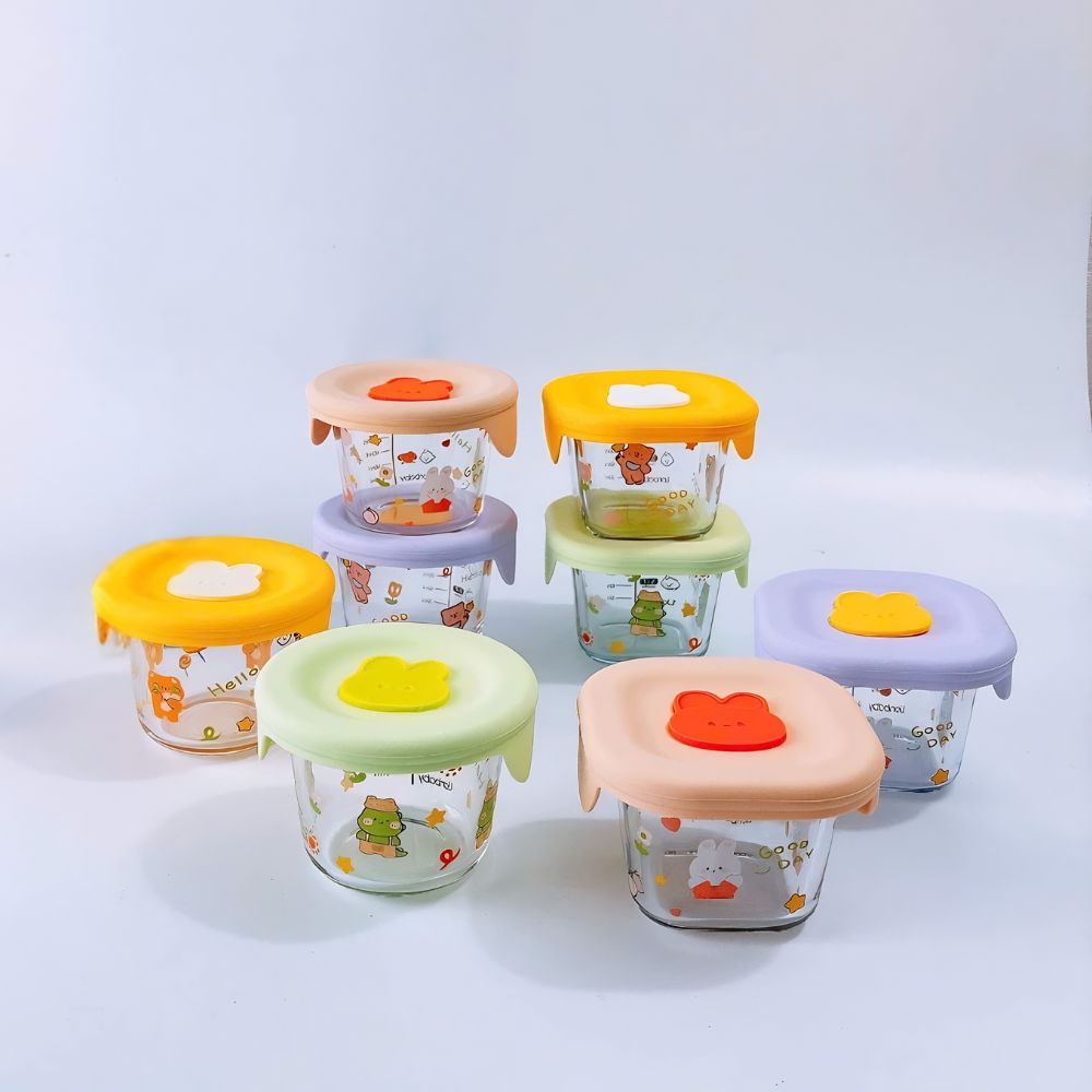 Hủ thủy tinh nắp silicon Lion Baby chia vạch 230ml