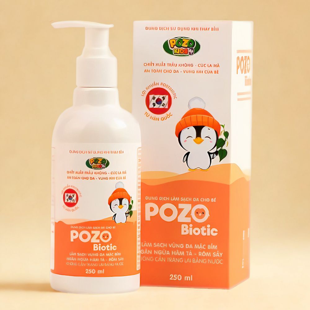 Dung dịch làm sạch da vùng thay bỉm Pozo Biotic 250ml