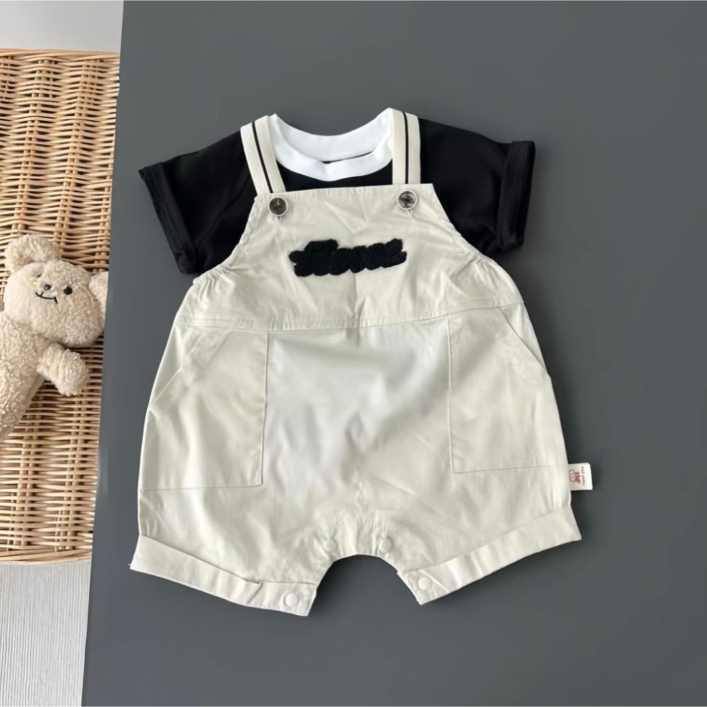 Set body yếm trắng phối áo đen cho bé