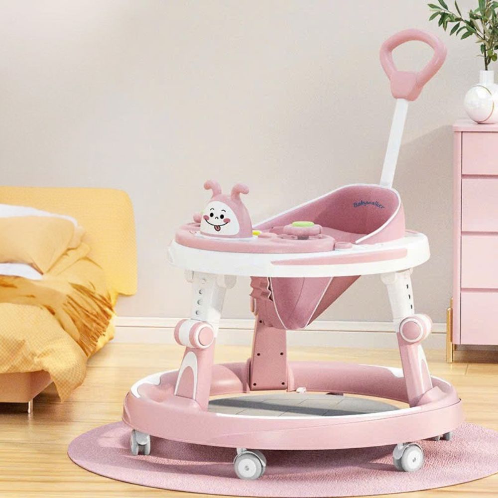Xe tròn tập đi Babywalker hình mặt cười có tay đẩy cho bé