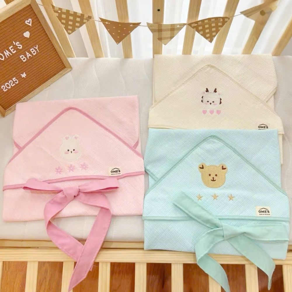 Ủ choàng xô hàn trần bông Ome's thêu gấu thỏ