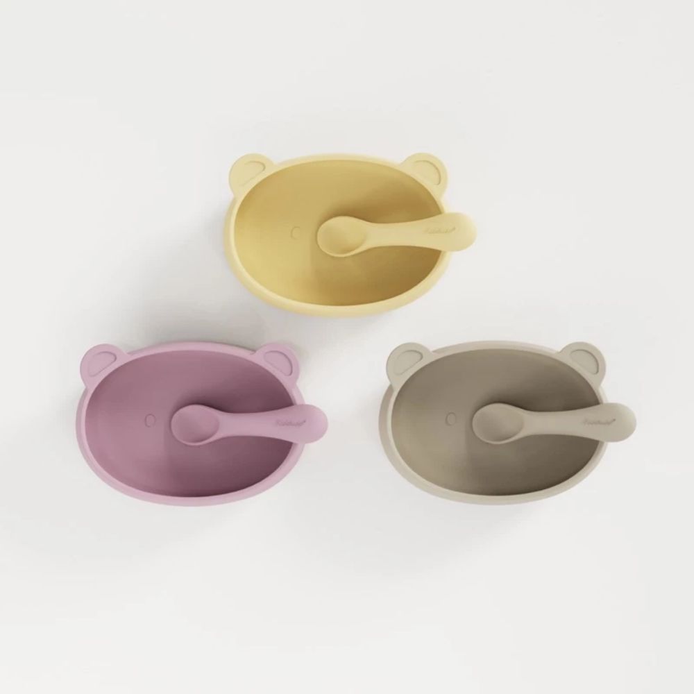 Bộ chén kèm thìa silicon Kichi hình gấu