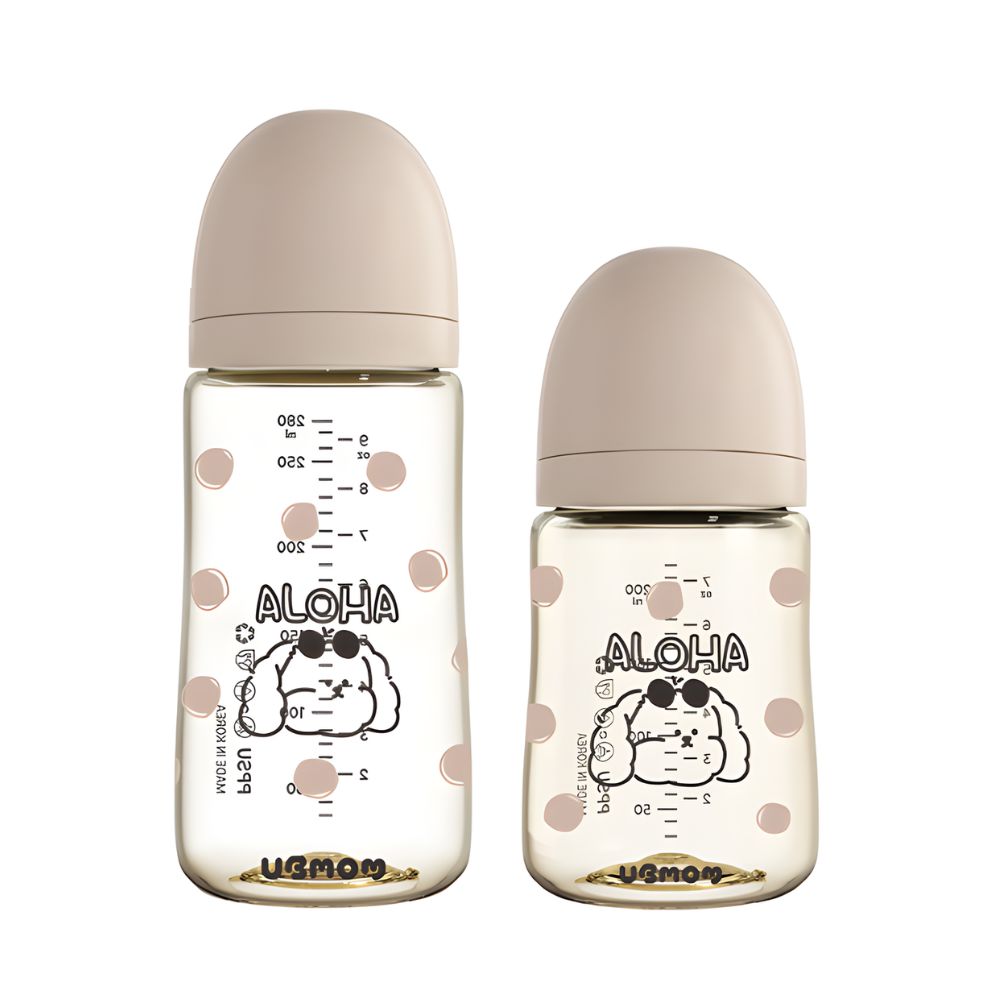 Bình sữa PPSU Ubmom hoạ tiết cún nâu ALOHA