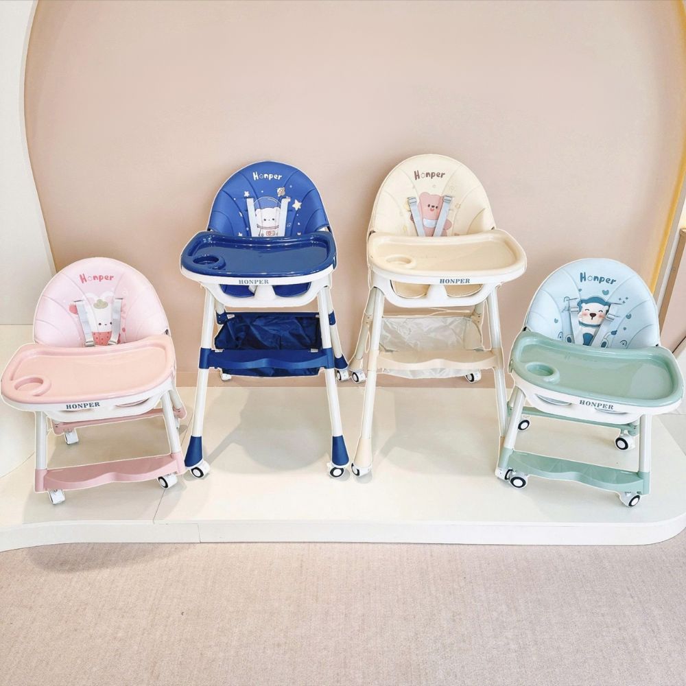Ghế ăn dặm Honper họa tiết gấp gọn có ngã lưng