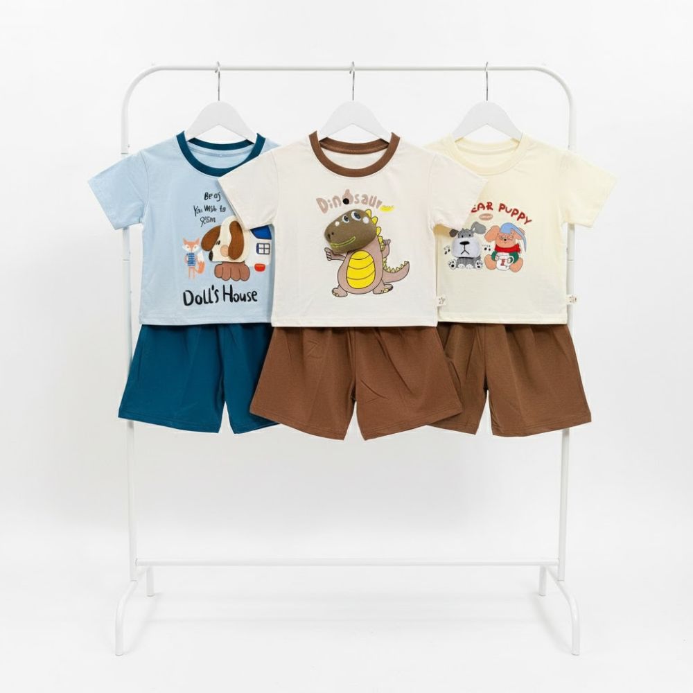 Bộ cộc tay cotton Táo kids hoạt hình cho bé trai