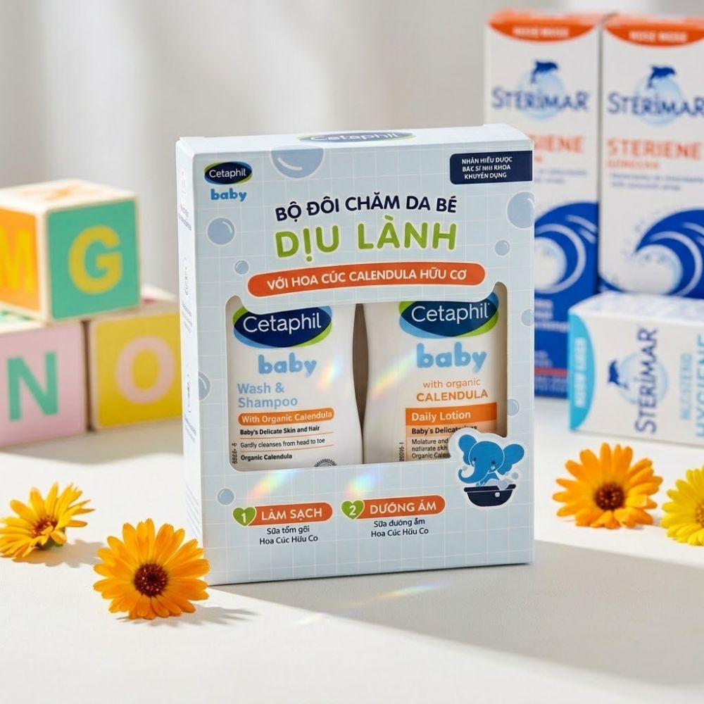 Set tắm gội + kem dưỡng hoa cúc Cetaphil 50ml cho bé