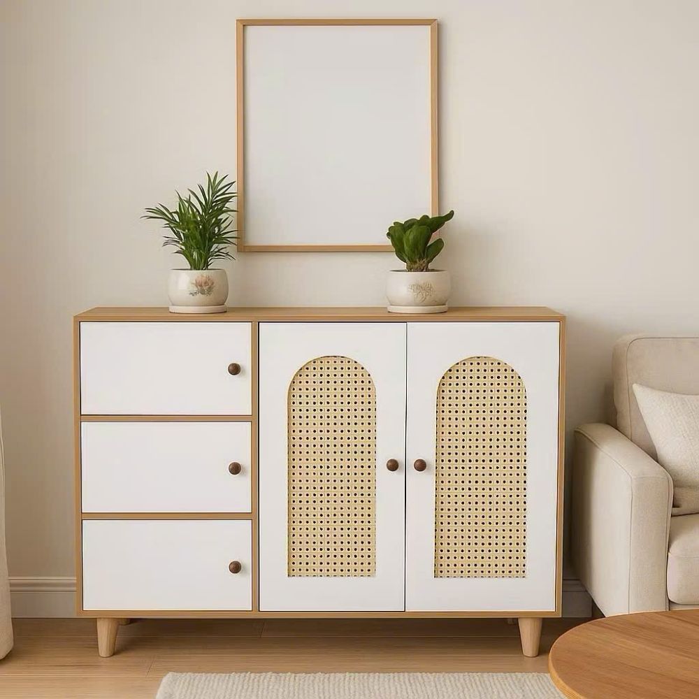 Tủ kệ giày 3 tầng cánh mây chân gỗ