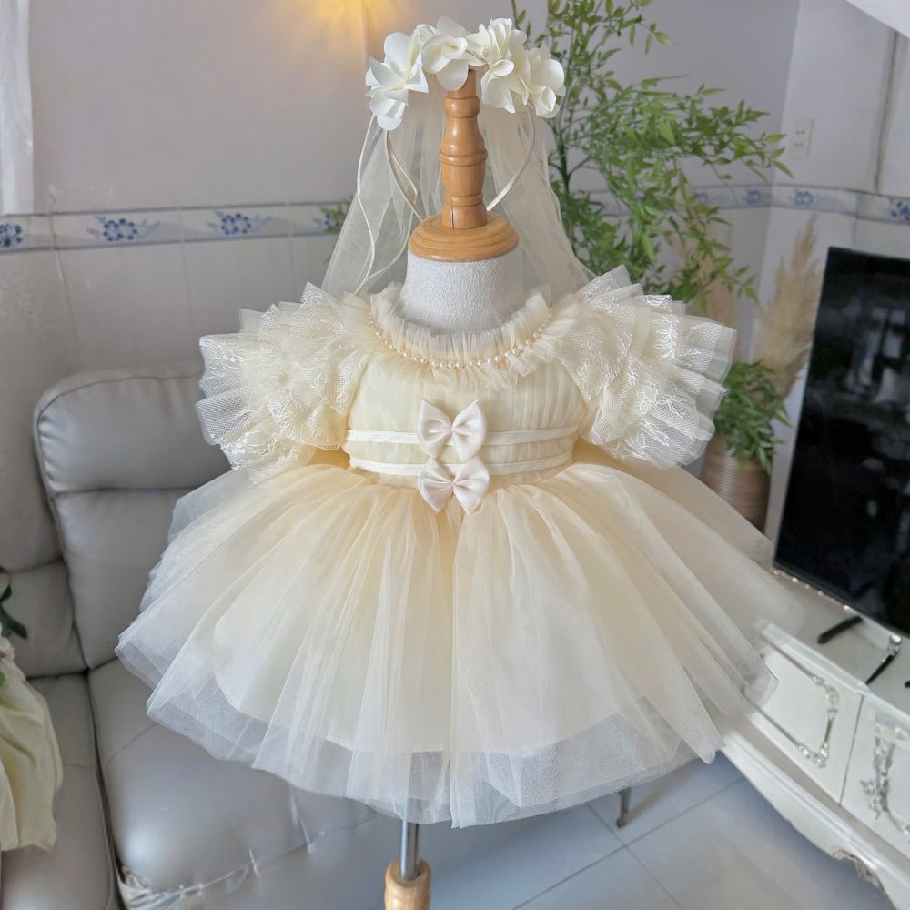 Đầm váy công chúa tay tầng ren bồng cho bé