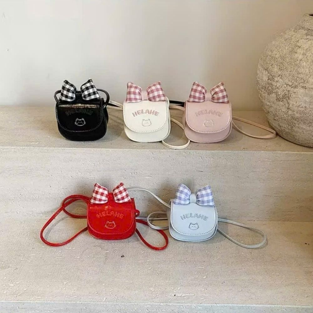 Túi xách Helahe nơ caro họa tiết mèo cho bé gái