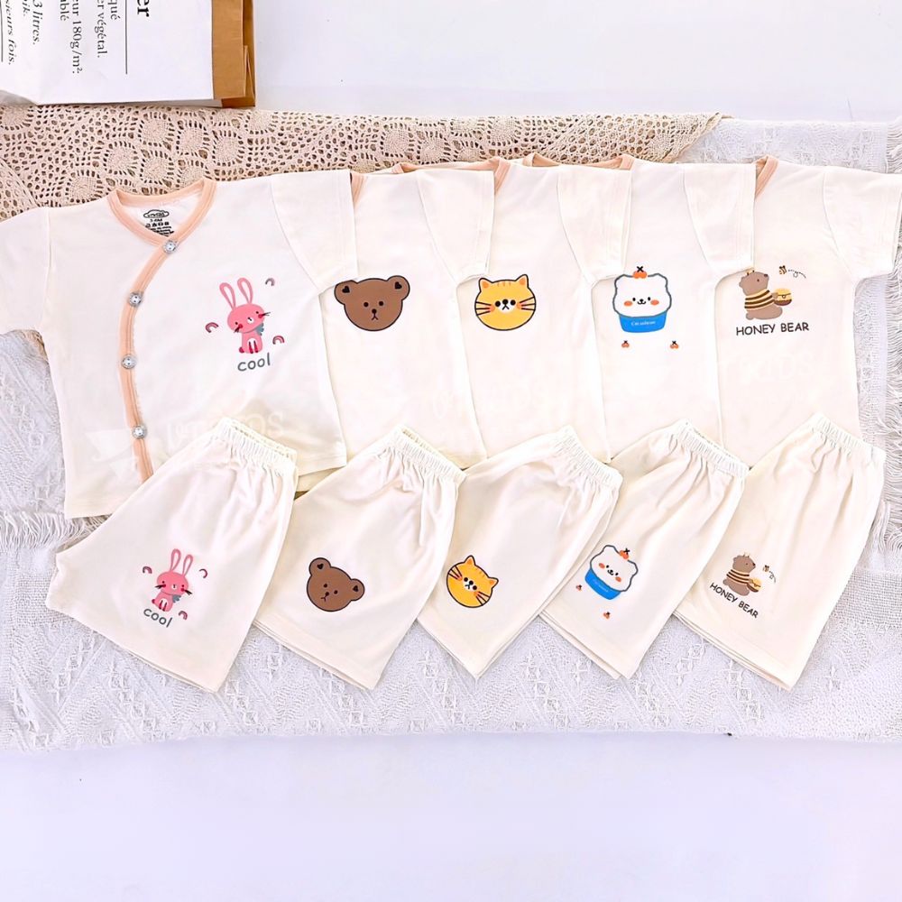 Bộ cộc tay cài chéo VT kids viền hình động vật cho bé