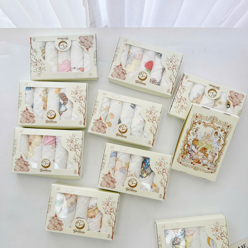 Set 5 khăn sữa xô Yumemiru họa tiết cổ tích cho bé