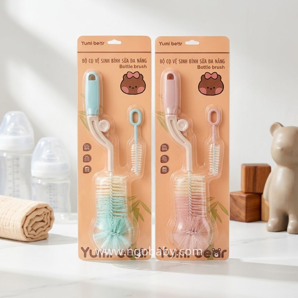 Cọ xước rửa bình Yumi Bear 2 chi tiết